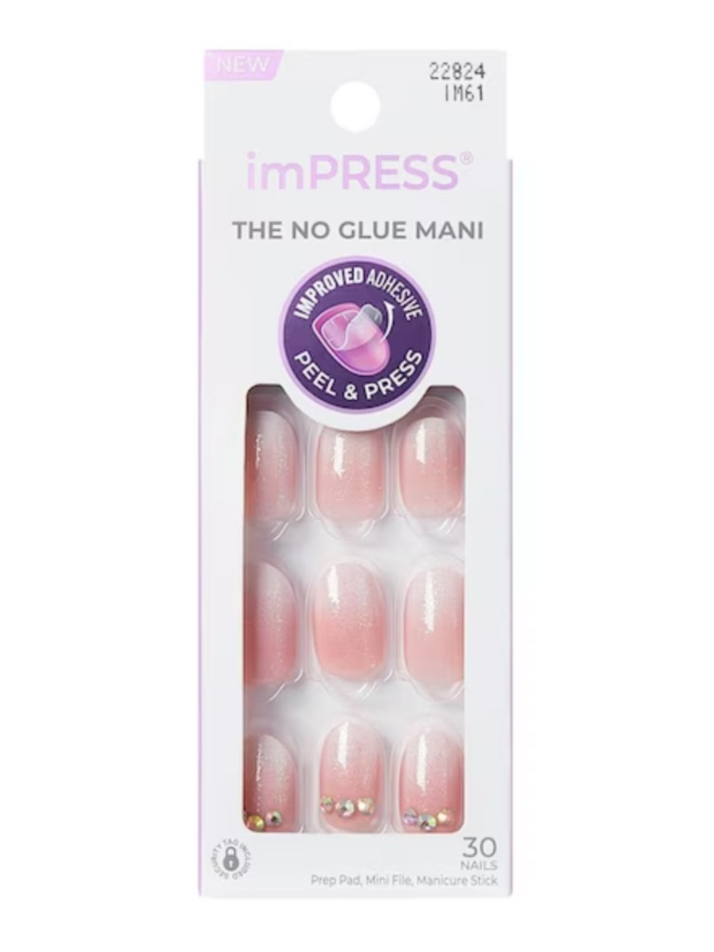 Kiss imPRESS Pink Ombre Gel-Look Press-On Oval Short Nails with Gem Accents